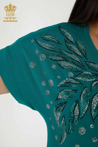 Wholesale Women's Blouse - Leaf Pattern - Green - 79053 | KAZEE - 3