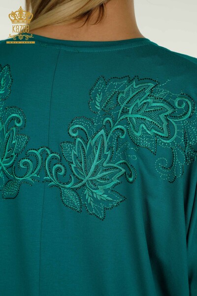 Wholesale Women's Blouse Leaf Patterned Green - 79090 | KAZEE - Thumbnail