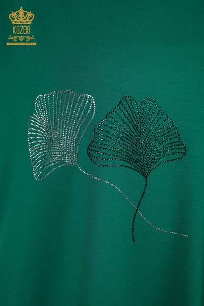 Wholesale Women's Blouse - Leaf Pattern - Green - 79318 | KAZEE - 3