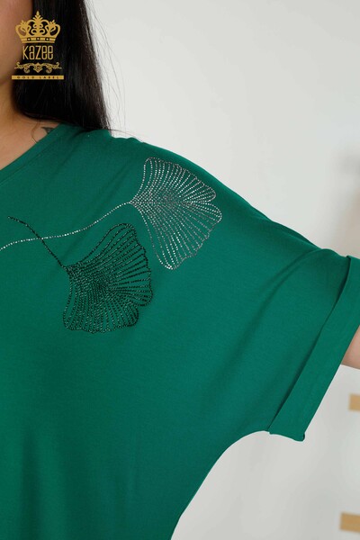 Wholesale Women's Blouse - Leaf Pattern - Green - 79318 | KAZEE - Thumbnail