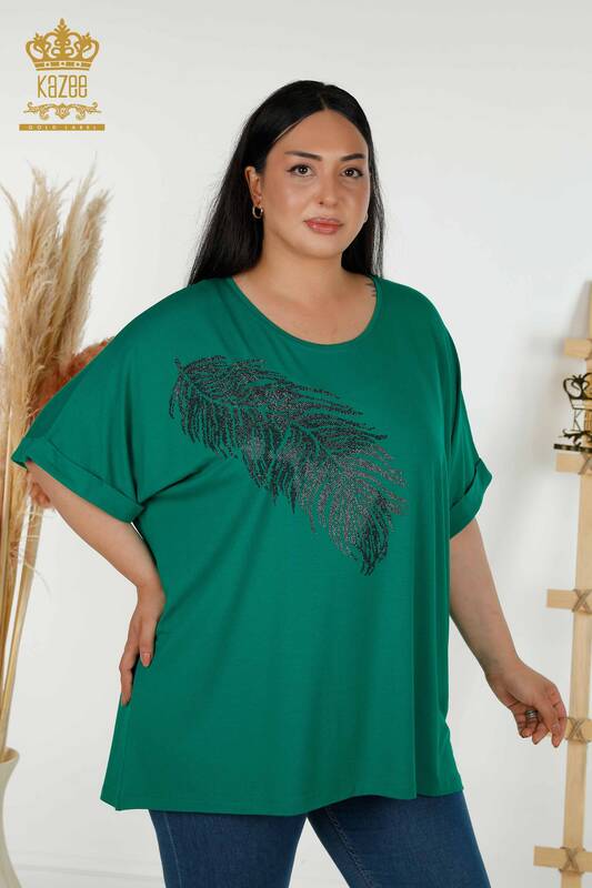 Wholesale Women's Blouse - Leaf Pattern - Green - 79322 | KAZEE