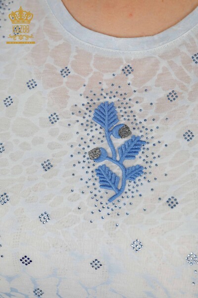 Wholesale Women's Blouse Leaf Pattern Indigo - 79130 | KAZEE - Thumbnail