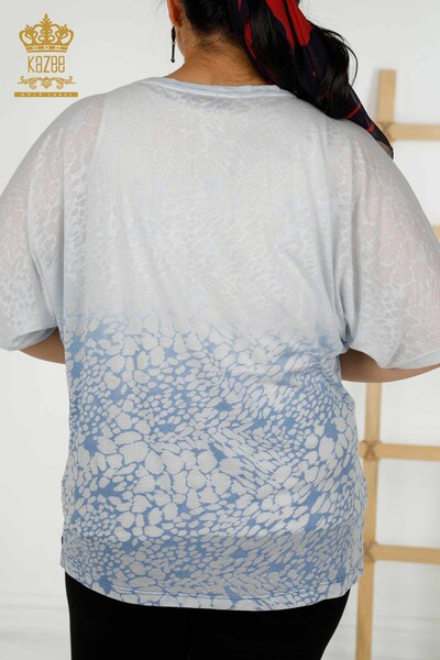 Wholesale Women's Blouse Leaf Pattern Indigo - 79130 | KAZEE - Thumbnail