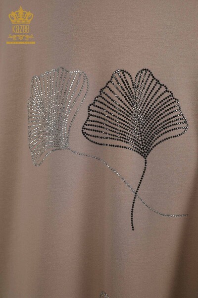 Wholesale Women's Blouse - Leaf Patterned - Mink - 79318 | KAZEE - 3