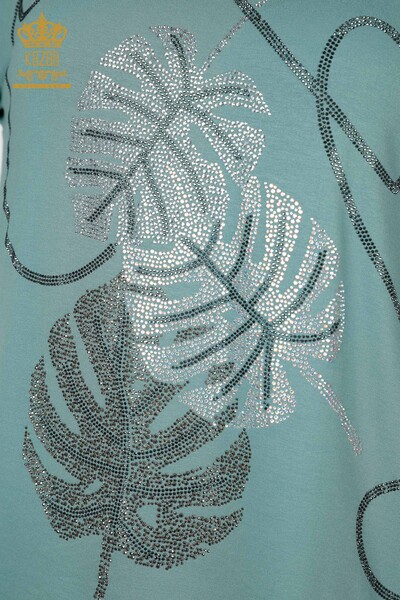 Wholesale Women's Blouse Leaf Pattern Mint - 78946 | KAZEE - 3