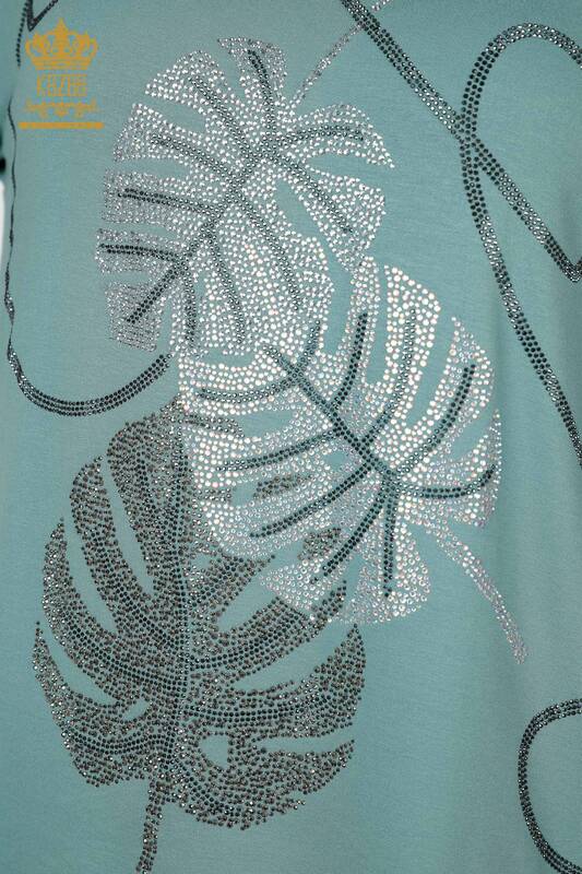 Wholesale Women's Blouse Leaf Pattern Mint - 78946 | KAZEE