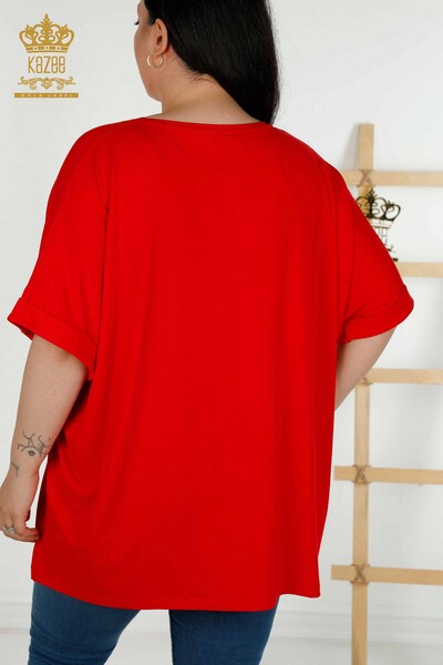 Wholesale Women's Blouse - Leaf Patterned - Red - 79322 | KAZEE - Thumbnail