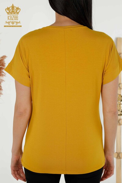 Wholesale Women's Blouse - Leaf Patterned - Saffron - 79053 | KAZEE - Thumbnail