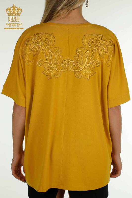 Wholesale Women's Blouse - Leaf Patterned - Saffron - 79090 | KAZEE 