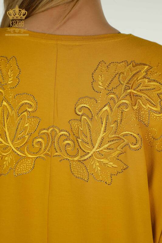 Wholesale Women's Blouse - Leaf Patterned - Saffron - 79090 | KAZEE 