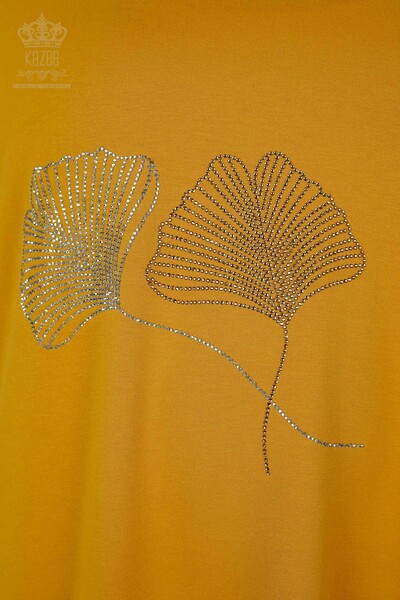 Wholesale Women's Blouse - Leaf Patterned - Saffron - 79318 | KAZEE - 3