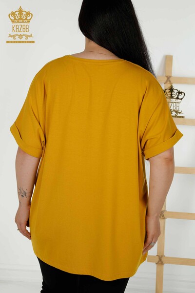 Wholesale Women's Blouse - Leaf Patterned - Saffron - 79318 | KAZEE - Thumbnail