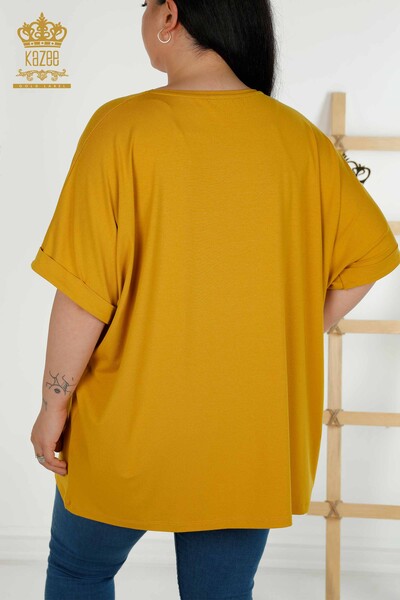 Wholesale Women's Blouse - Leaf Patterned - Saffron - 79322 | KAZEE - Thumbnail