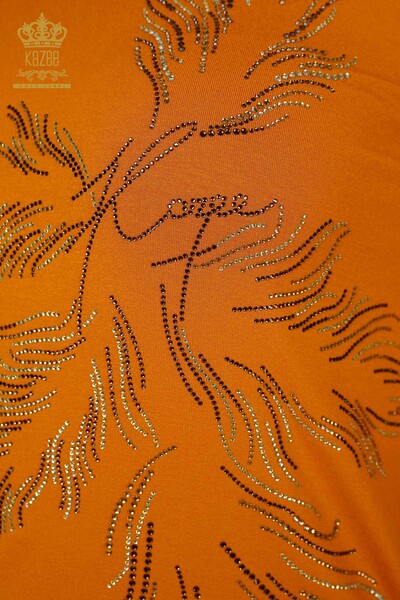 Wholesale Women's Blouse Leaf Patterned Tan - 77970 | KAZEE - Thumbnail
