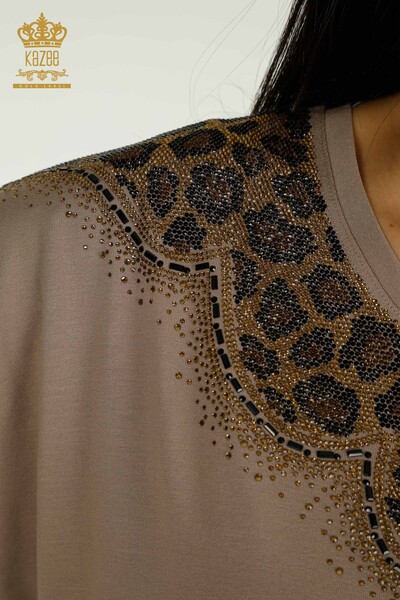 Wholesale Women's Blouse Leopard Embroidered Mink - 79367 | KAZEE - Thumbnail