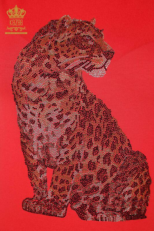 Wholesale Women's Blouse - Leopard Pattern - Coral - 78942 | KAZEE