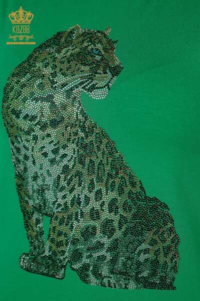 Wholesale Women's Blouse - Leopard Pattern - Green - 78942 | KAZEE - 3