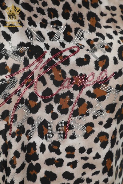 Wholesale Women's Blouse - Leopard Pattern - Brown - 77783 | KAZEE - Thumbnail (2)
