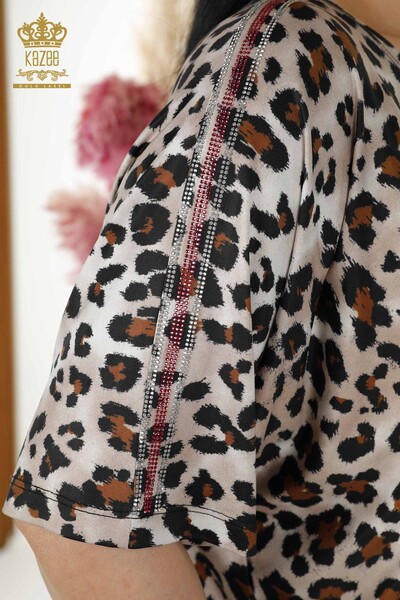 Wholesale Women's Blouse - Leopard Pattern - Brown - 77783 | KAZEE - Thumbnail