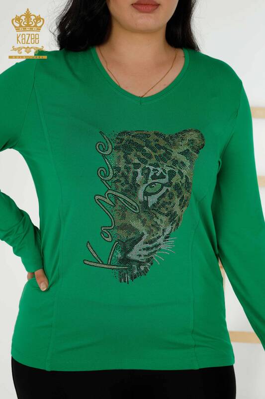Wholesale Women's Blouse - Leopard Pattern - Green - 79040 | KAZEE