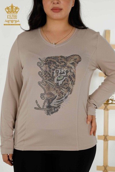 Wholesale Women's Blouse - Leopard Pattern - Mink - 79040 | KAZEE - Thumbnail