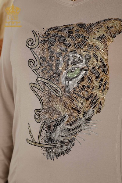 Wholesale Women's Blouse - Leopard Pattern - Mink - 79040 | KAZEE - Thumbnail