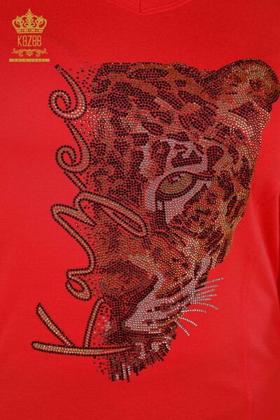 Wholesale Women's Blouse - Leopard Pattern - Pomegranate Flower - 79040 | KAZEE - Thumbnail