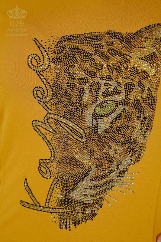 Wholesale Women's Blouse - Leopard Pattern - Saffron - 79040 | KAZEE