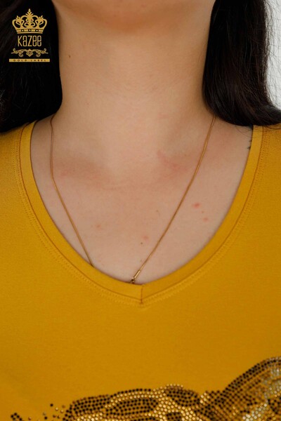 Wholesale Women's Blouse - Leopard Pattern - Saffron - 79040 | KAZEE - Thumbnail