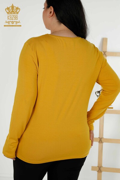 Wholesale Women's Blouse - Leopard Pattern - Saffron - 79040 | KAZEE - Thumbnail