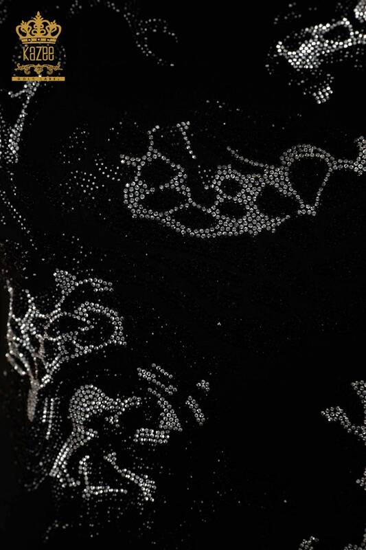 Wholesale Women's Blouse - Leopard Stone Embroidered - Black - 79066 | KAZEE