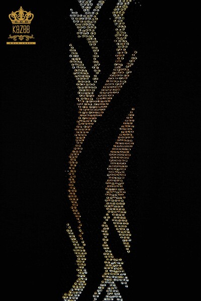 Wholesale Women's Blouse Leopard Stone Embroidered Black - 79242 | KAZEE - 3