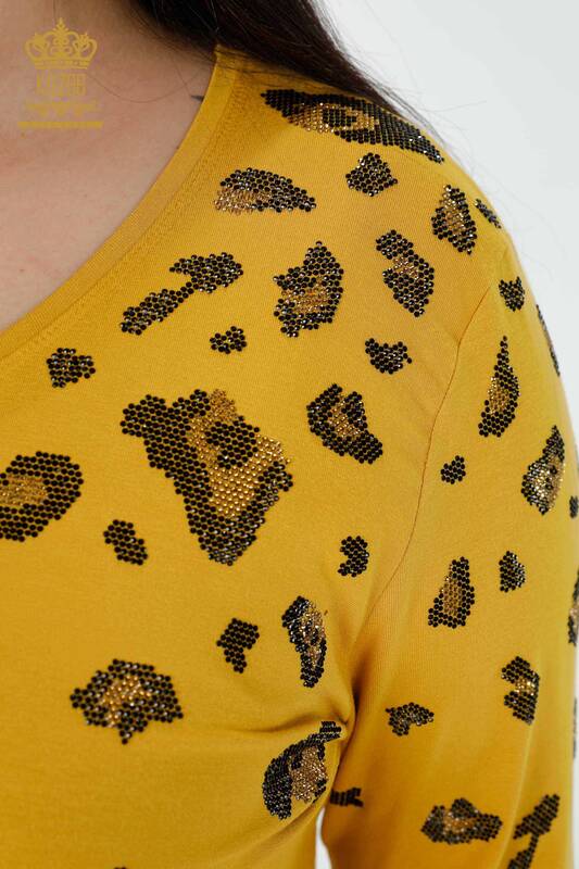Wholesale Women's Blouse Leopard Stone Embroidered Saffron - 79047 | KAZEE