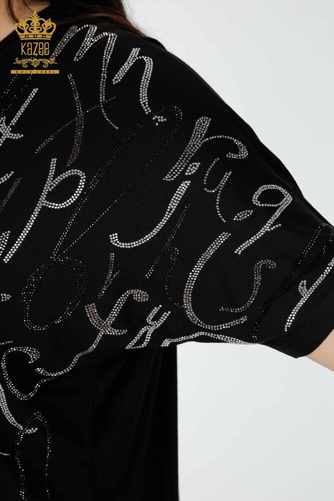 Wholesale Women's Blouse Letter Detailed Black - 78833 | KAZEE - 5
