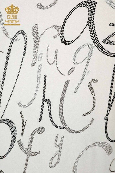 Wholesale Women's Blouse Letter Detailed Ecru - 78833 | KAZEE - 4