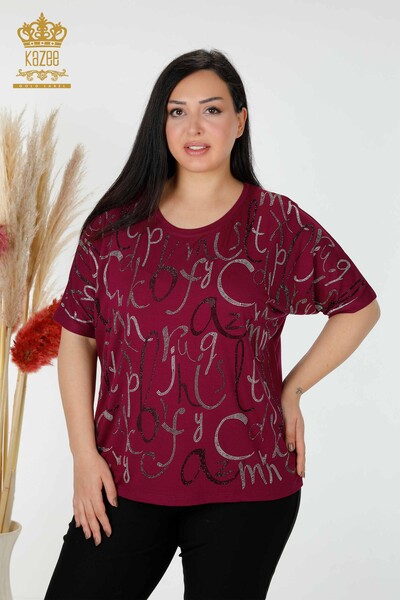 Wholesale Women's Blouse Letter Detailed Purple - 78833 | KAZEE 