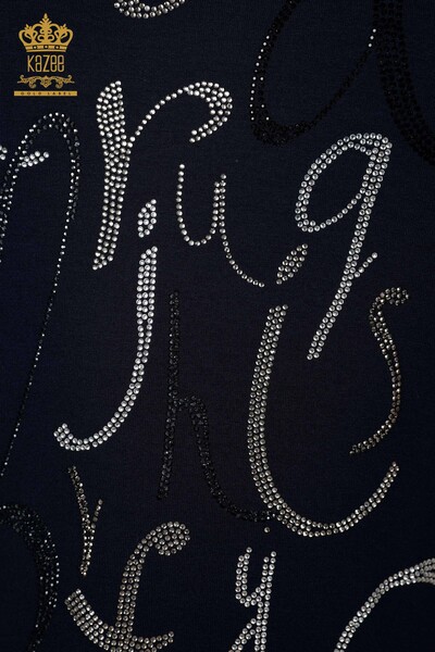 Wholesale Women's Blouse Letter Detail Navy - 78833 | KAZEE - 4