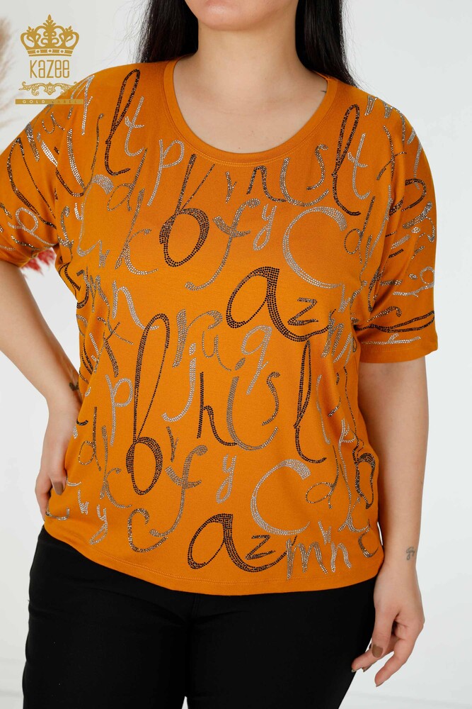 Wholesale Women's Blouse Letter Detailed Tan - 78833 | KAZEE - 2