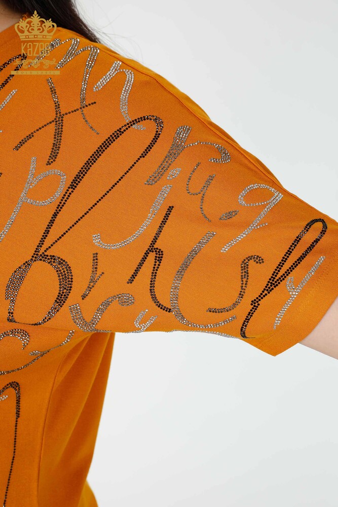 Wholesale Women's Blouse Letter Detailed Tan - 78833 | KAZEE - 5