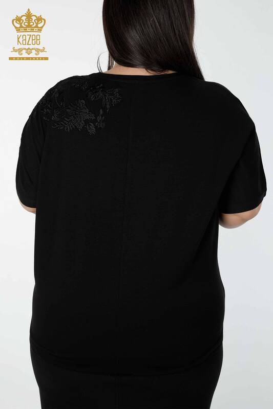 Wholesale Women's Blouse Patterned Black - 78889 | KAZEE
