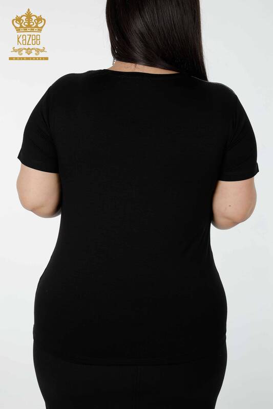 Wholesale Women's Blouse Patterned Black - 78925 | KAZEE