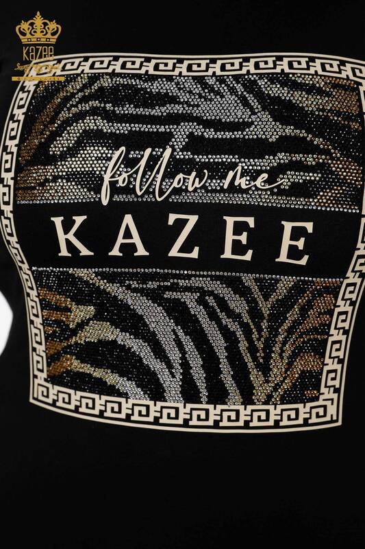 Wholesale Women's Blouse Patterned Black - 78997 | KAZEE