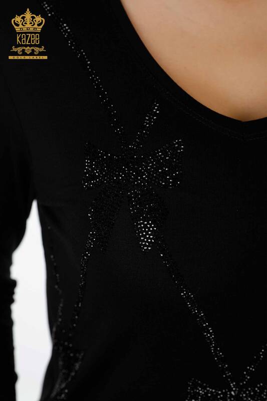 Wholesale Women's Blouse Patterned Black - 79003 | KAZEE