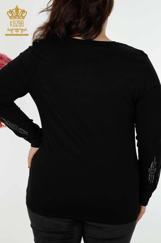 Wholesale Women's Blouse Patterned Black - 79043 | KAZEE
