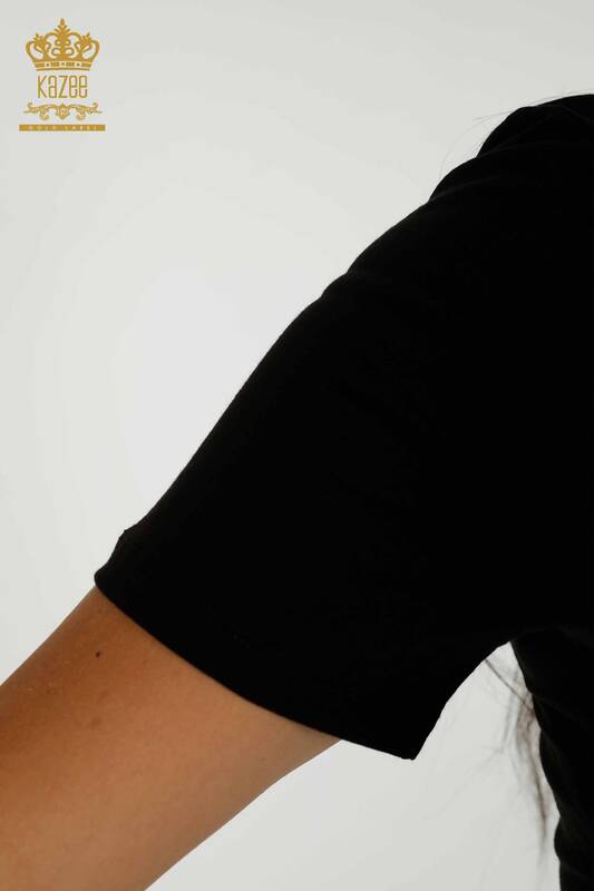 Wholesale Women's Blouse Patterned Black - 79279 | KAZEE