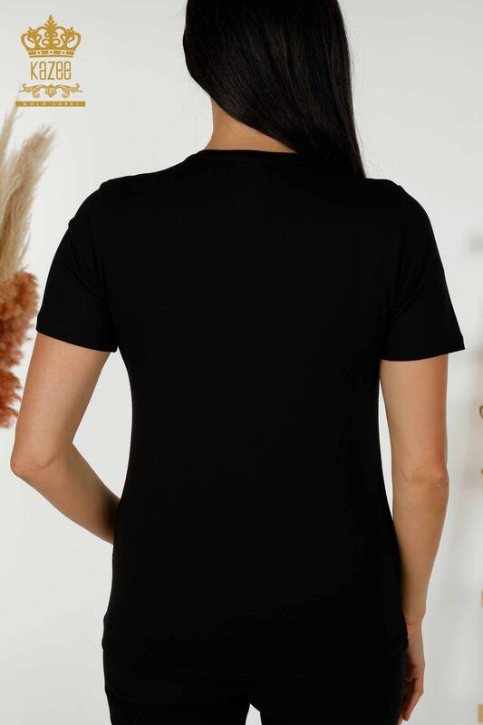 Wholesale Women's Blouse Patterned Black - 79279 | KAZEE