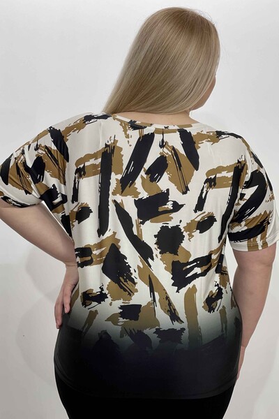 Wholesale Women's Blouse Patterned Digital Printed Short Sleeve - 77792 | KAZEE - Thumbnail