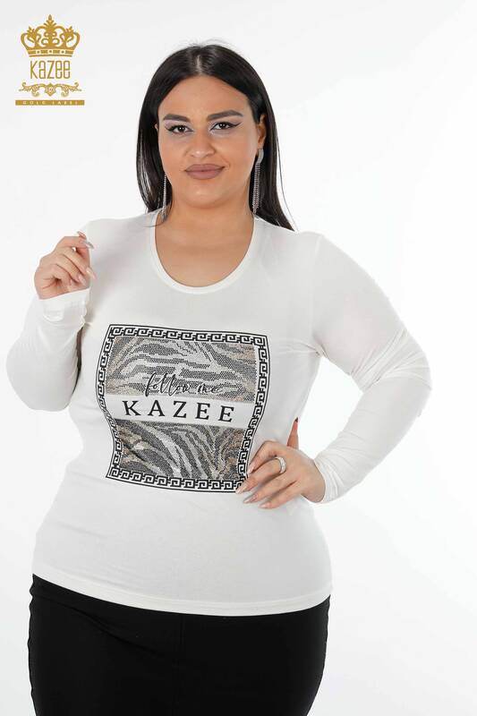 Wholesale Women's Blouse Patterned Ecru - 78997 | KAZEE