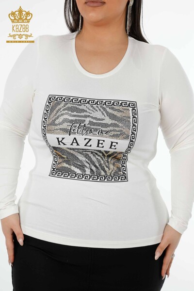 Wholesale Women's Blouse Patterned Ecru - 78997 | KAZEE - Thumbnail