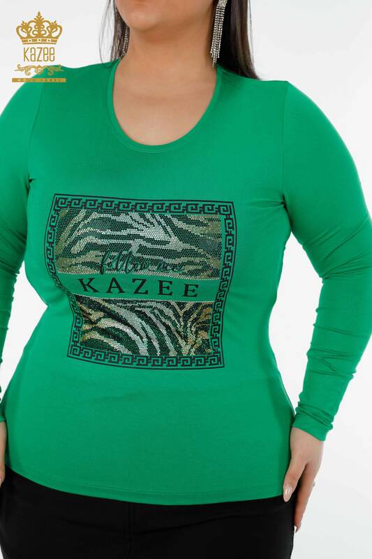 Wholesale Women's Blouse Patterned Green - 78997 | KAZEE